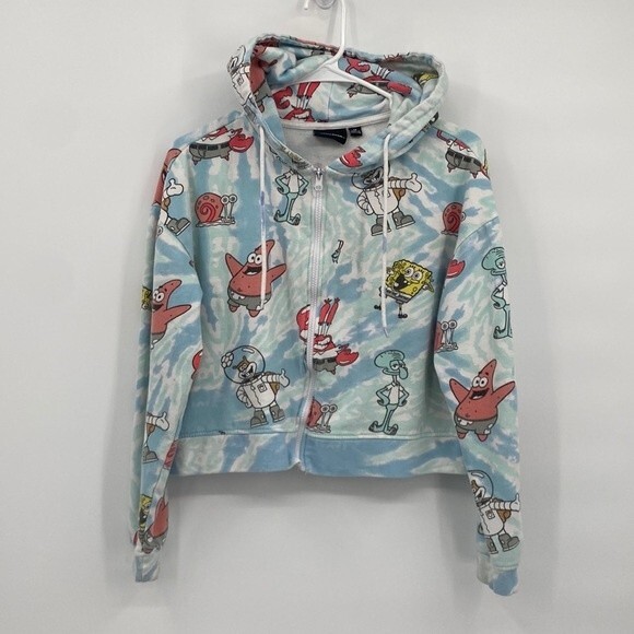 Nickelodeon Cropped Hoodie Sweatshirt Full Zip Medium SpongeBob Gary - Picture 1 of 8